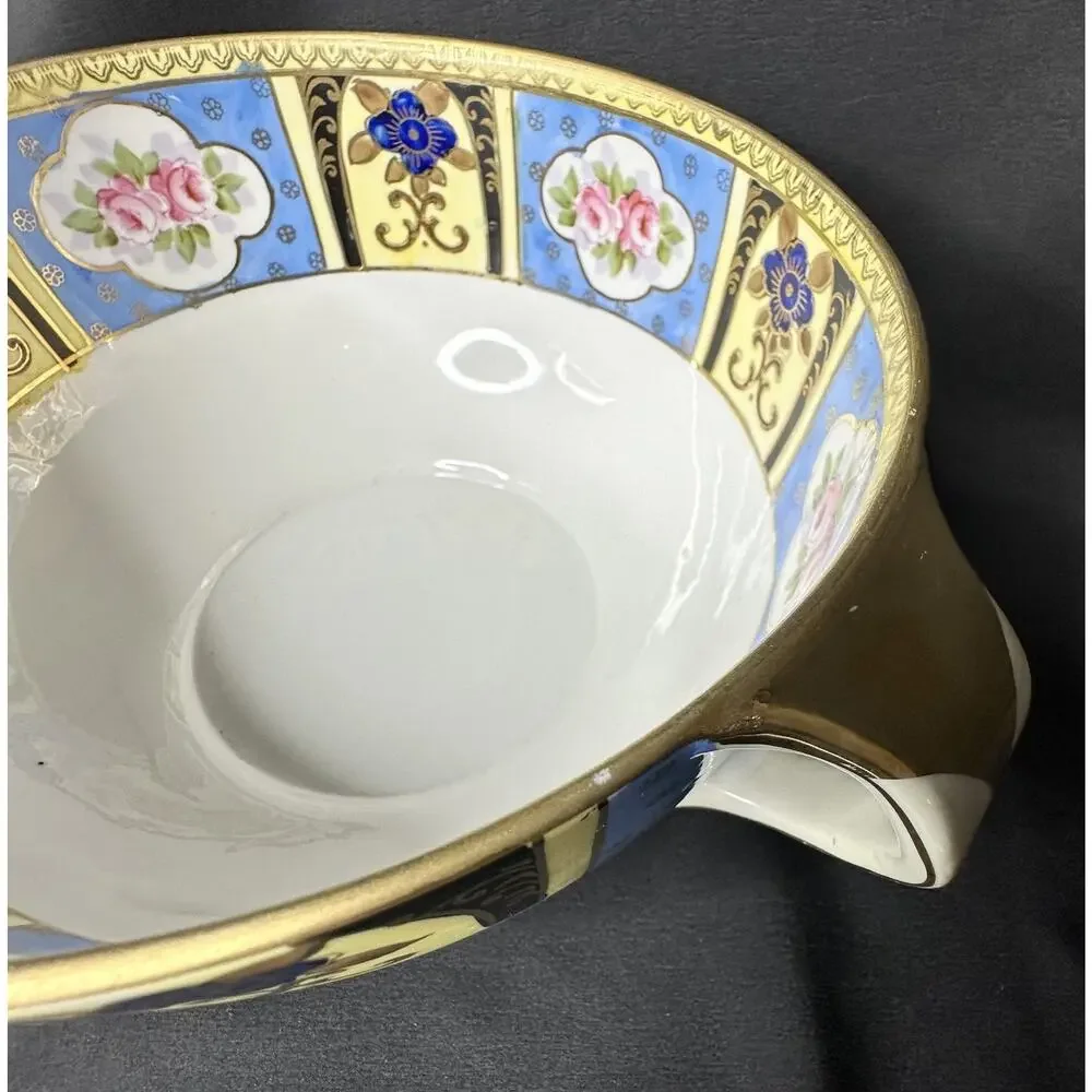 Antique Noritake Double Handled Cream Soup Bowl M Wreath Pink Rose 1921-1930